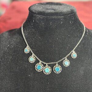 Touchstone Crystal by Swarovski Necklace Boho Turquoise Pewter